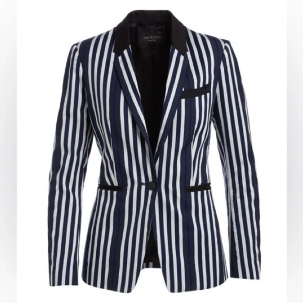 Rag & Bone Windsor Blazer Navy/White Striped Cotton Size 2